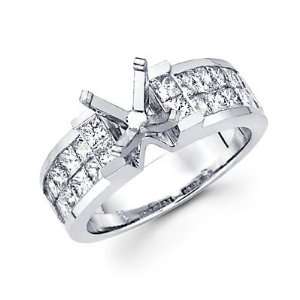   White Gold Channel Set Princess Cut Engagement Semi Mount Ring Setting