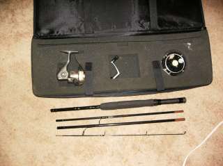  carrying case  7.5 Shakespeare fly/spin rod, fly reel, spinning reel