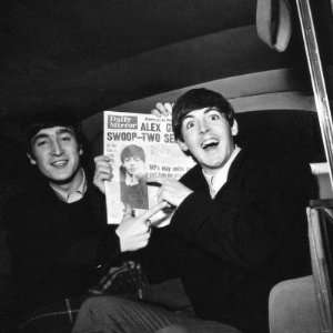 Paul McCartney & John Lennon with a Copy of the Daily Mirror Newspaper 