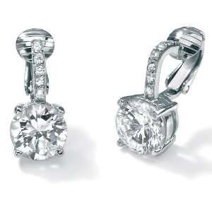  Lux CZ Platinum Over Sterling Silver Clip On Earrings Lux 
