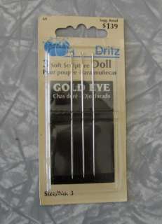Dritz Doll/Bear Sewing Needles 2 3/4 (no.3), gold eye  