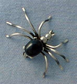 Black Onyx Sterling Silver Spider Pin Brooch Broach  