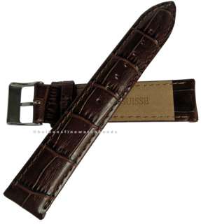 19mm Crocodile Grain Brown Swiss Leather Mens Watch Band Strap  