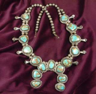 OLD NAVAJO TURQUOISE SQUASH BLOSSOM VINTAGE NECKLACE  