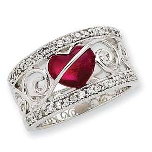  Red Heart CZ Clear CZ Ring in Sterling Silver Jewelry