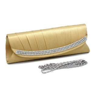   front gold clutch   evening bag with rhinestone trim 