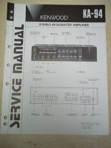 Vtg Kenwood Service Manual~KA 94 Integrated Amplifier~Original  