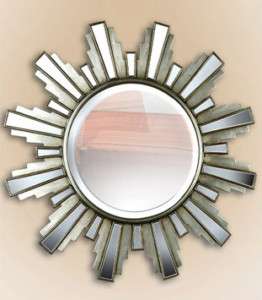 MODERN Round Sunburst WALL MIRROR 39 Silver Aztec NEW  