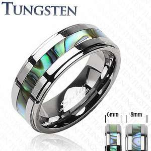   Carbide with abalone inlay step design mens wedding band couple ring