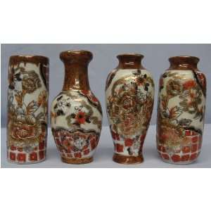  Chinese gold filigree satsuma bud vases, peony design 