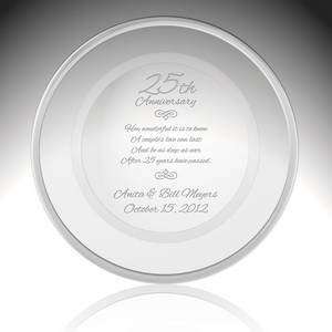  25th Wedding Anniversary Crystal and Platinum Plate 