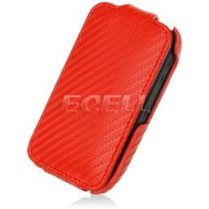   RED CARBON FIBRE LEATHER CLAM CASE FOR BLACKBERRY 8520 Electronics